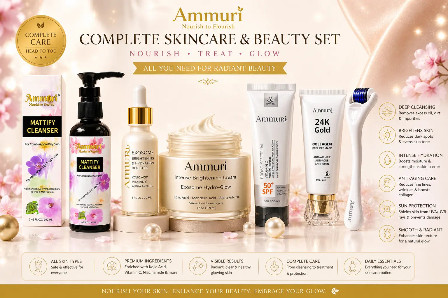 Complete Brightening Skincare & Beauty Set | Nourish, Treat & Glow | Ammuri Ammuri Skincare